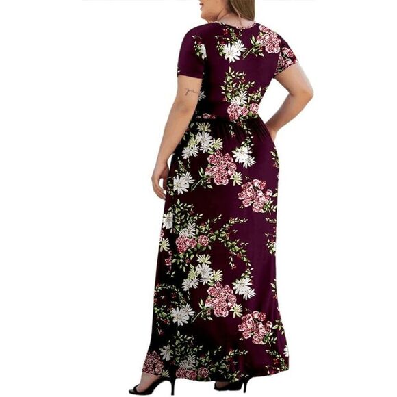 Short Sleeve V-Neck Plus Size Maxi Dresses with Pockets - Picture 2 of 3